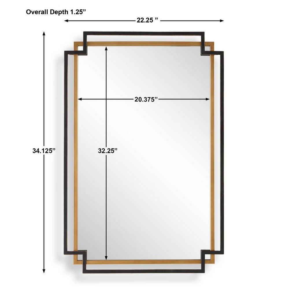 Modern Wall Mirror, Art Deco Bronze and Gold Layered Frame, 22x34