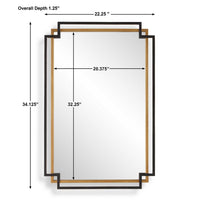 Modern Wall Mirror, Art Deco Bronze and Gold Layered Frame, 22x34