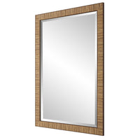 Decorative Coastal Wall Mirror, Faux Rattan Wrap, 22x32 Dark Brown Frame