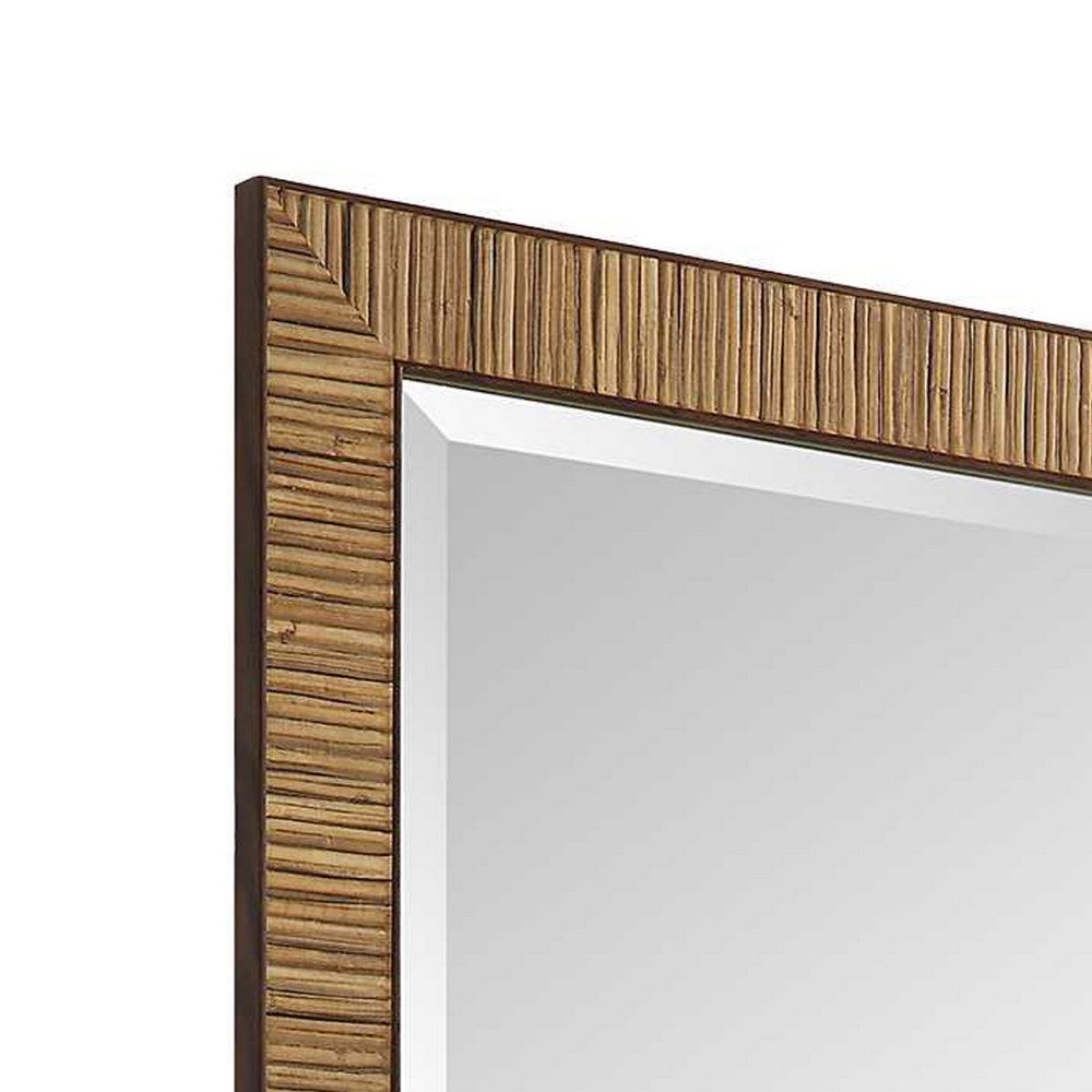 Decorative Coastal Wall Mirror, Faux Rattan Wrap, 22x32 Dark Brown Frame