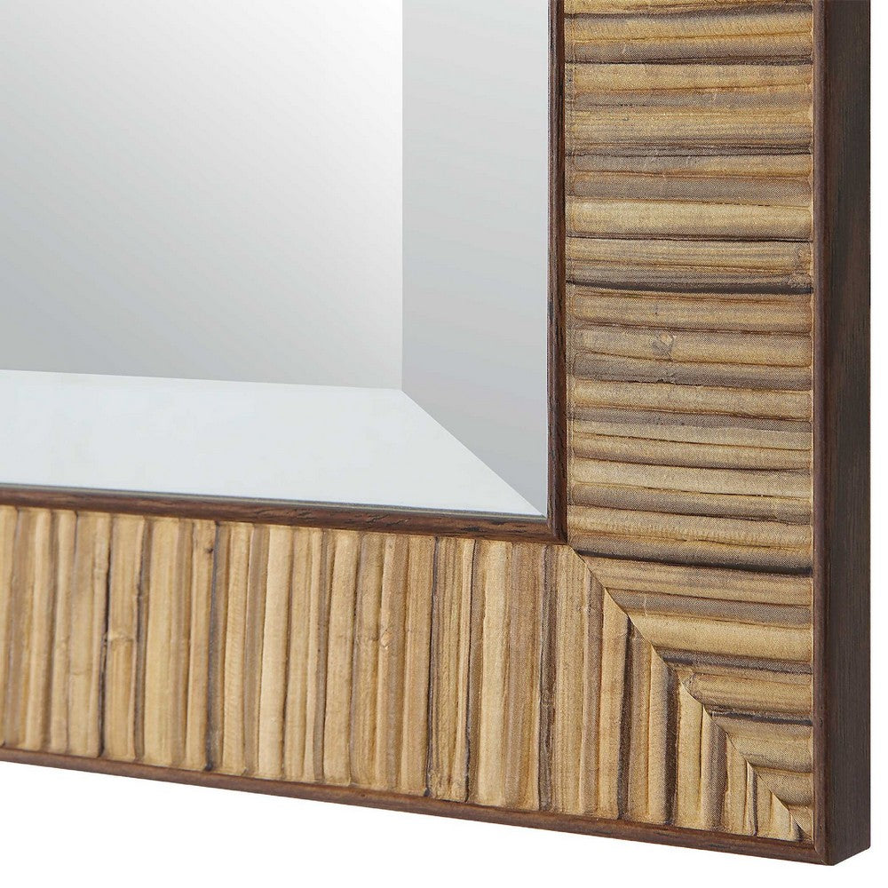 Decorative Coastal Wall Mirror, Faux Rattan Wrap, 22x32 Dark Brown Frame