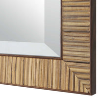 Decorative Coastal Wall Mirror, Faux Rattan Wrap, 22x32 Dark Brown Frame