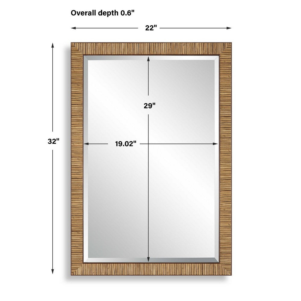 Decorative Coastal Wall Mirror, Faux Rattan Wrap, 22x32 Dark Brown Frame