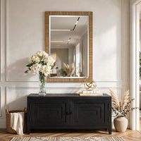 Decorative Coastal Wall Mirror, Faux Rattan Wrap, 22x32 Dark Brown Frame
