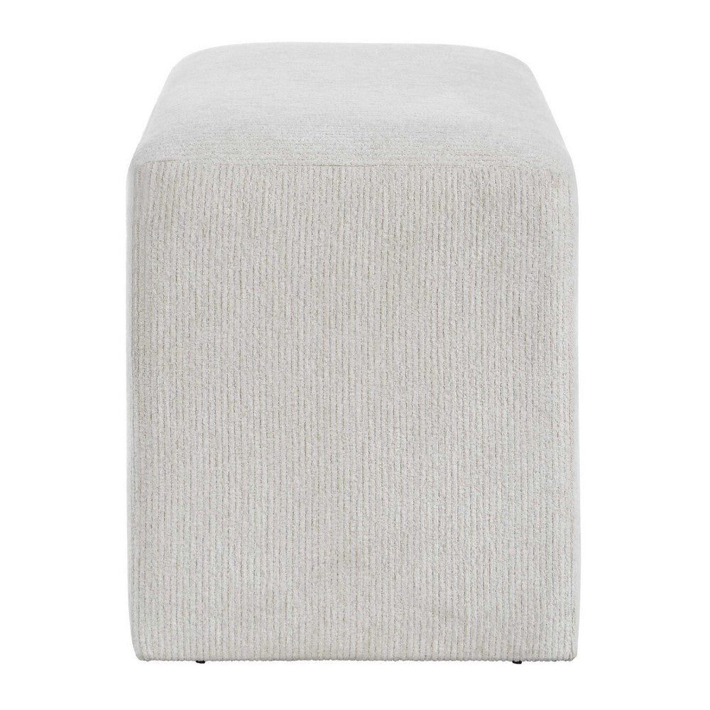 Accent Stool, Channel Tufted, Off White Polyester Upholstered, 24 Inch - BM355522