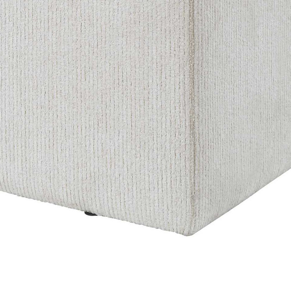 Accent Stool, Channel Tufted, Off White Polyester Upholstered, 24 Inch - BM355522