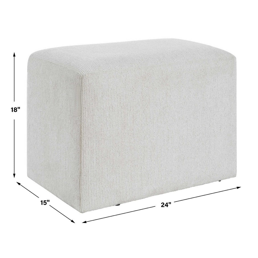 Accent Stool, Channel Tufted, Off White Polyester Upholstered, 24 Inch - BM355522