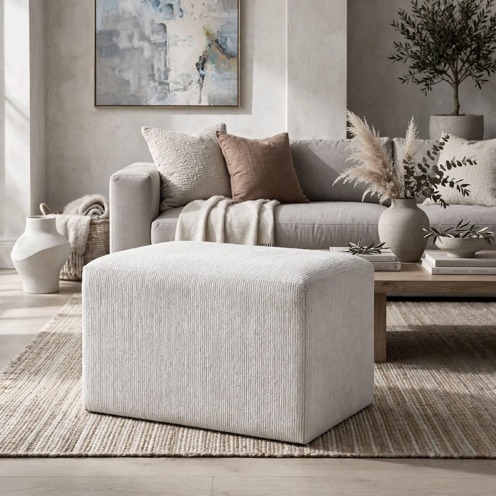 Accent Stool, Channel Tufted, Off White Polyester Upholstered, 24 Inch - BM355522