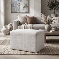 Accent Stool, Channel Tufted, Off White Polyester Upholstered, 24 Inch - BM355522