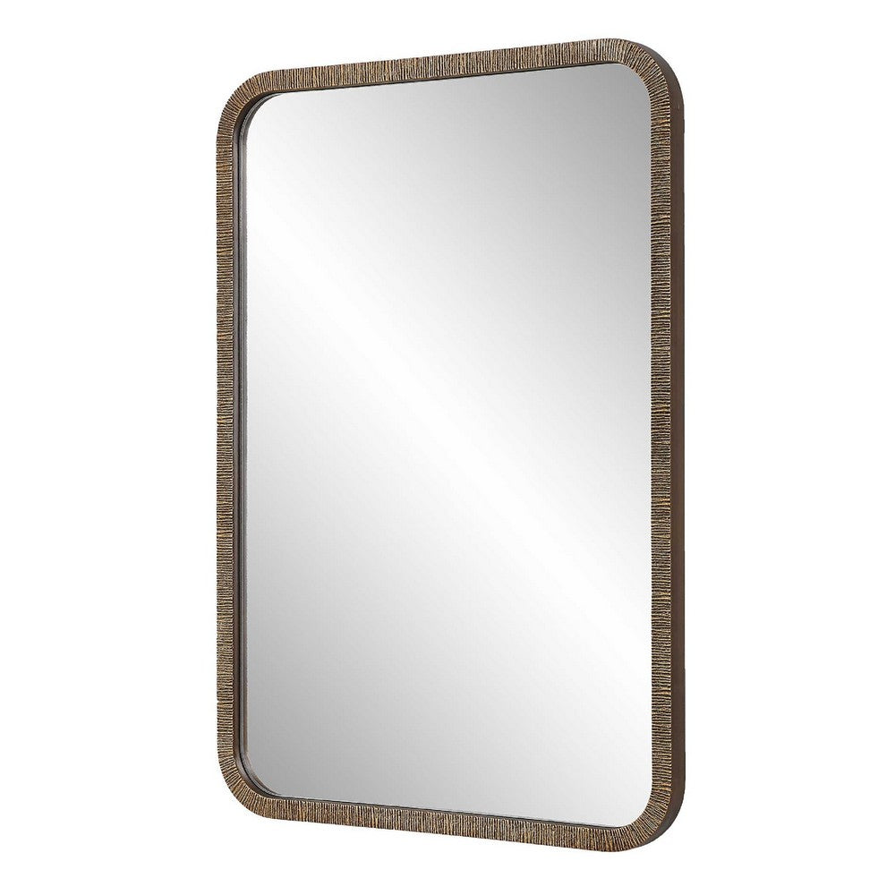 Decorative Wall Mirror, Antique Gold Ridged Frame, 22x32 Rectangular