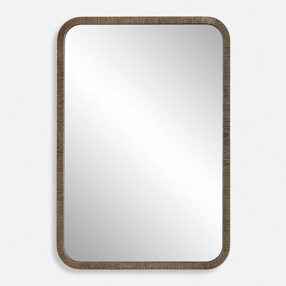 Decorative Wall Mirror, Antique Gold Ridged Frame, 22x32 Rectangular