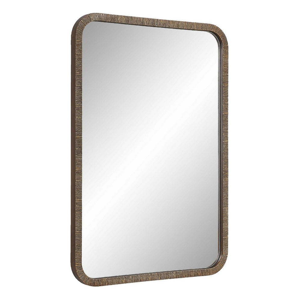 Decorative Wall Mirror, Antique Gold Ridged Frame, 22x32 Rectangular