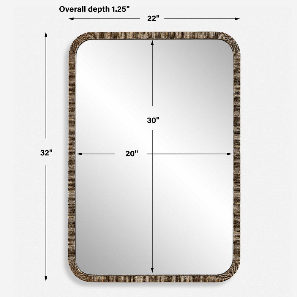 Decorative Wall Mirror, Antique Gold Ridged Frame, 22x32 Rectangular