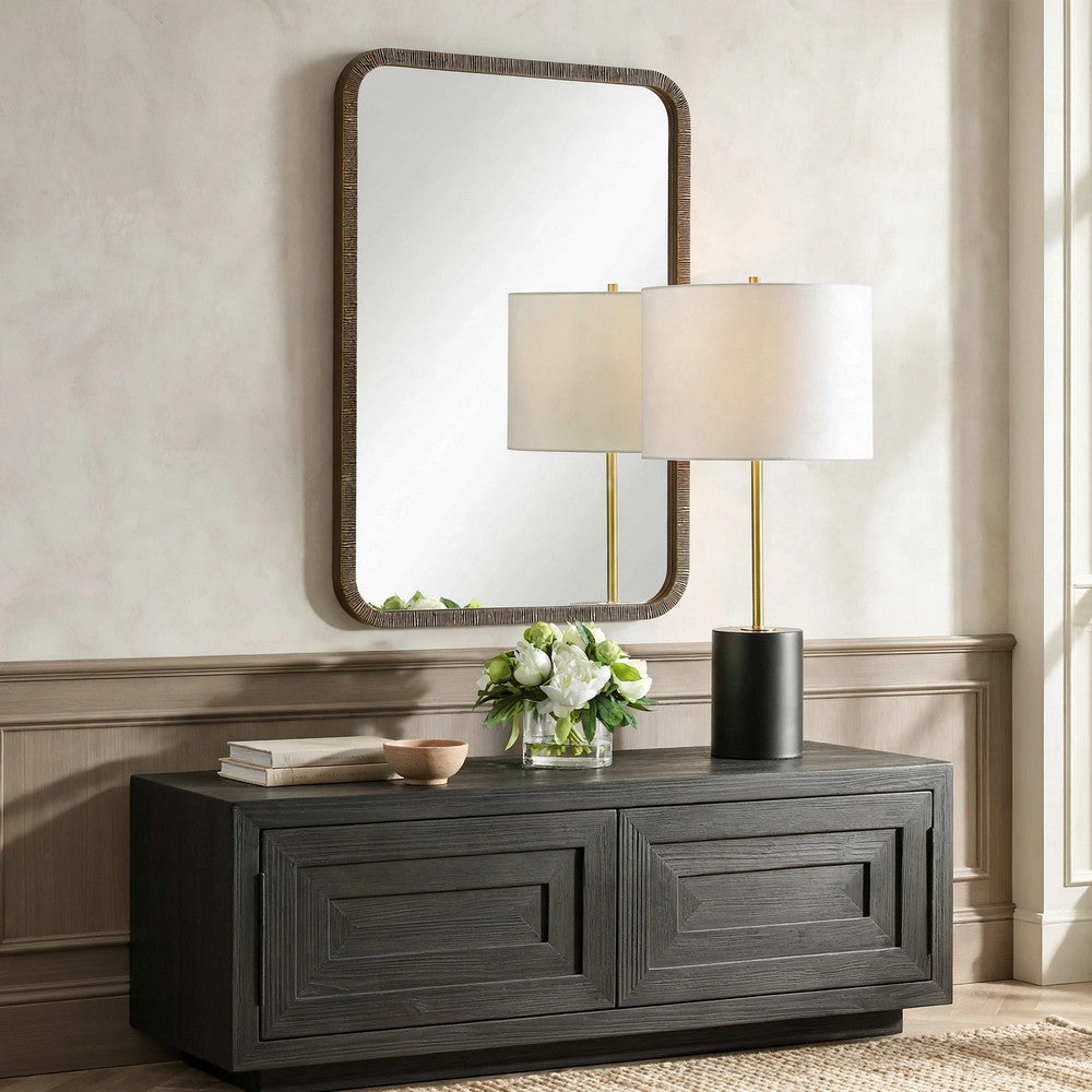 Decorative Wall Mirror, Antique Gold Ridged Frame, 22x32 Rectangular