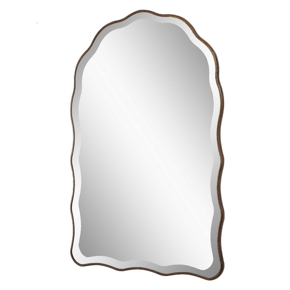 Siva Arched Accent Wall Mirror, Scallop Edges, Antique Bronze, Gold 24x36