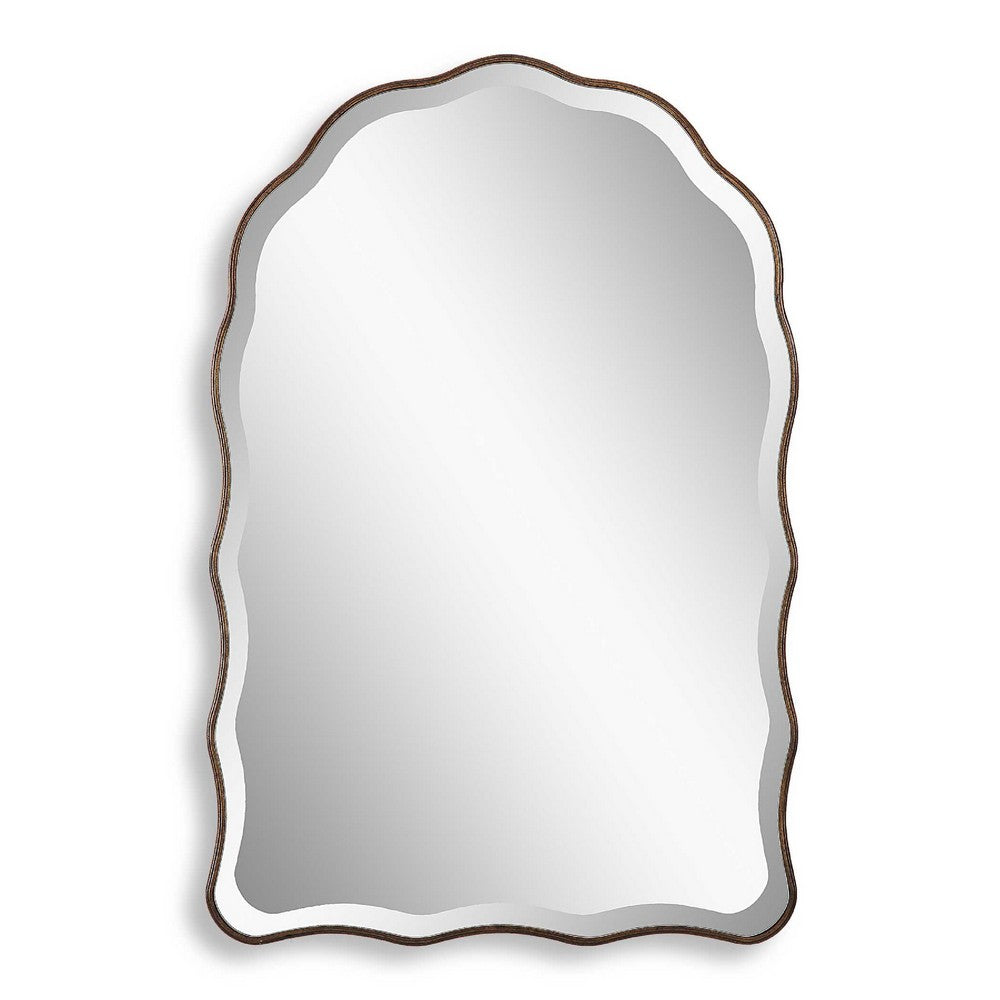 Siva Arched Accent Wall Mirror, Scallop Edges, Antique Bronze, Gold 24x36