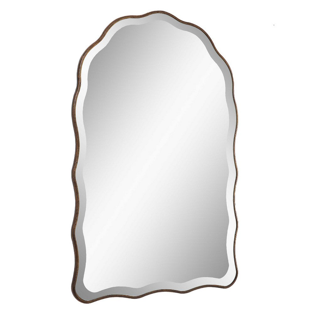 Siva Arched Accent Wall Mirror, Scallop Edges, Antique Bronze, Gold 24x36