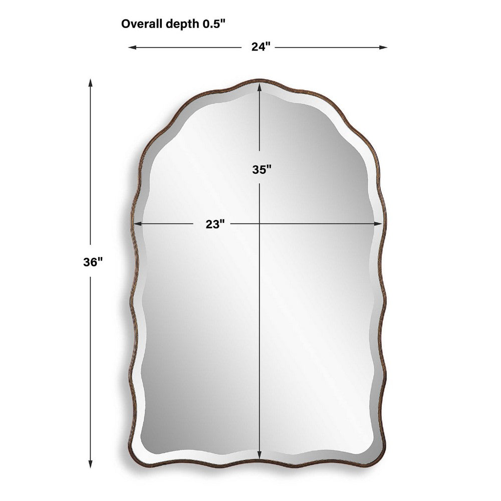 Siva Arched Accent Wall Mirror, Scallop Edges, Antique Bronze, Gold 24x36
