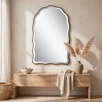 Siva Arched Accent Wall Mirror, Scallop Edges, Antique Bronze, Gold 24x36