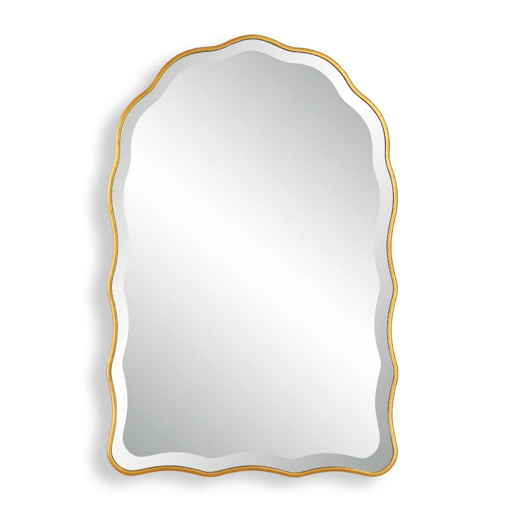 Siva Arched Accent Wall Mirror, Scalloped Edges, Gold Leaf Finish 24x36