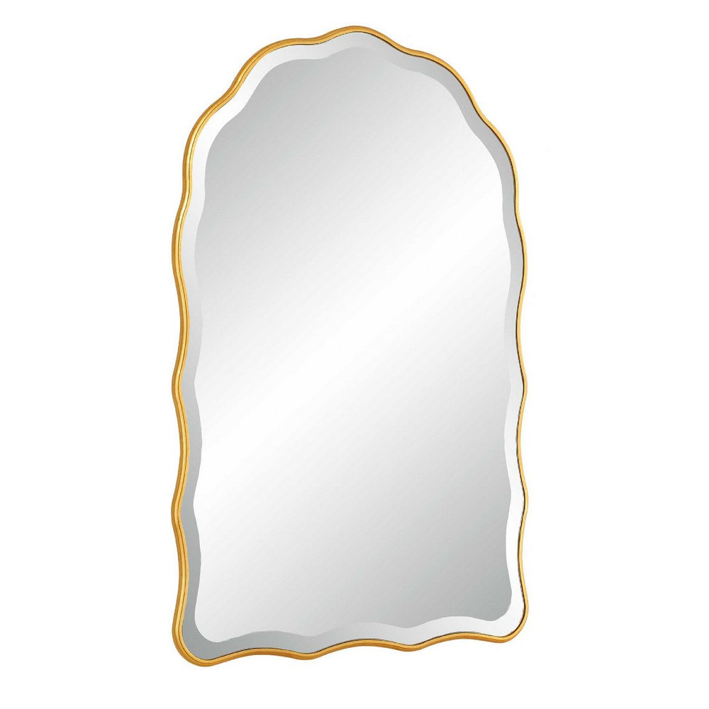 Siva Arched Accent Wall Mirror, Scalloped Edges, Gold Leaf Finish 24x36