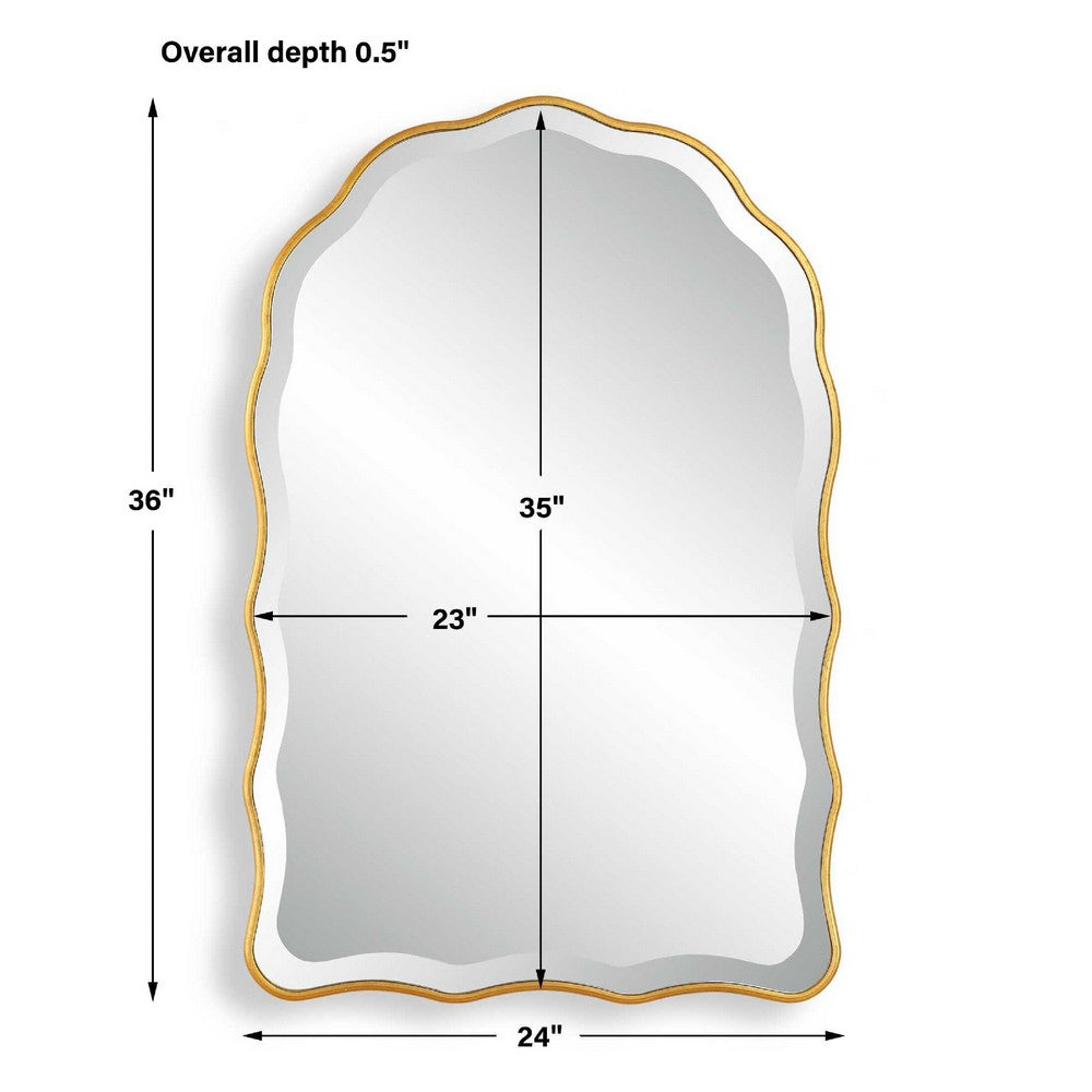 Siva Arched Accent Wall Mirror, Scalloped Edges, Gold Leaf Finish 24x36
