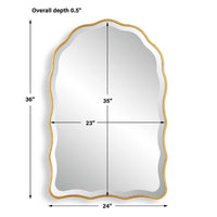 Siva Arched Accent Wall Mirror, Scalloped Edges, Gold Leaf Finish 24x36