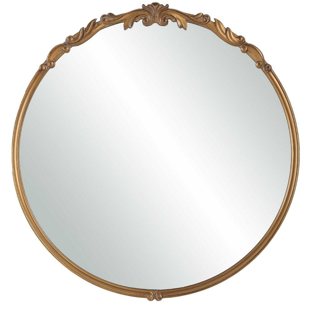 Accent Wall Mirror, Scrollwork, Antique Gold, Gray Glaze, Round 28 Inch
