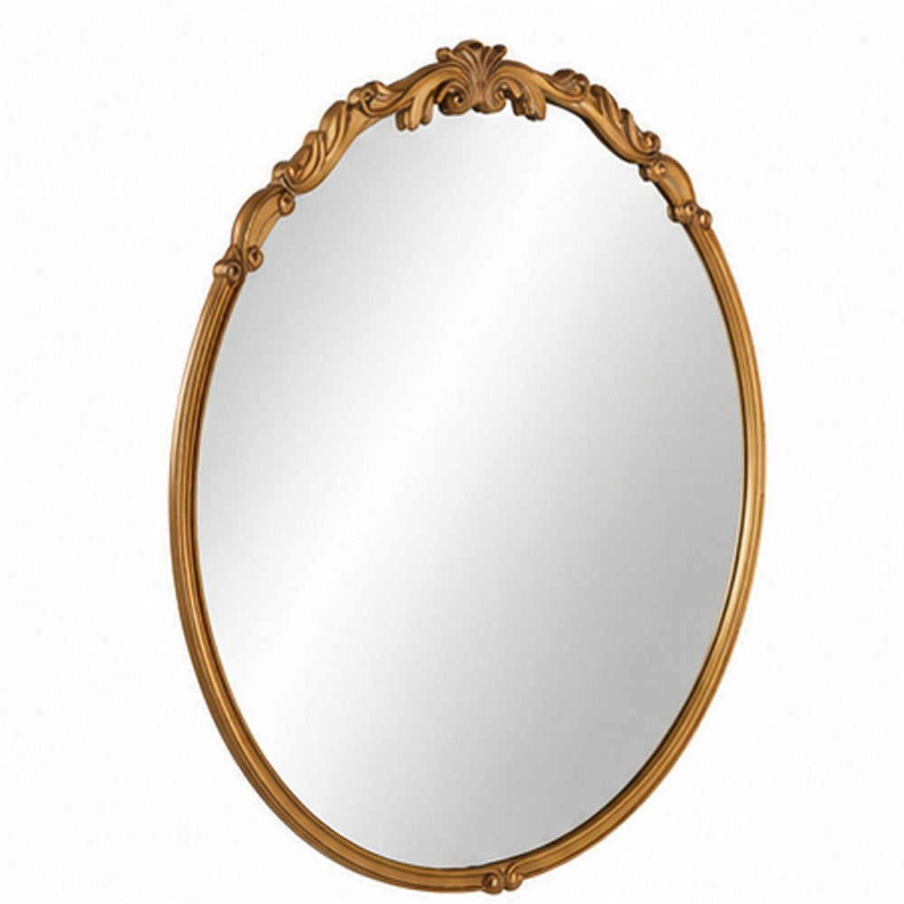 Accent Wall Mirror, Scrollwork, Antique Gold, Gray Glaze, Round 28 Inch