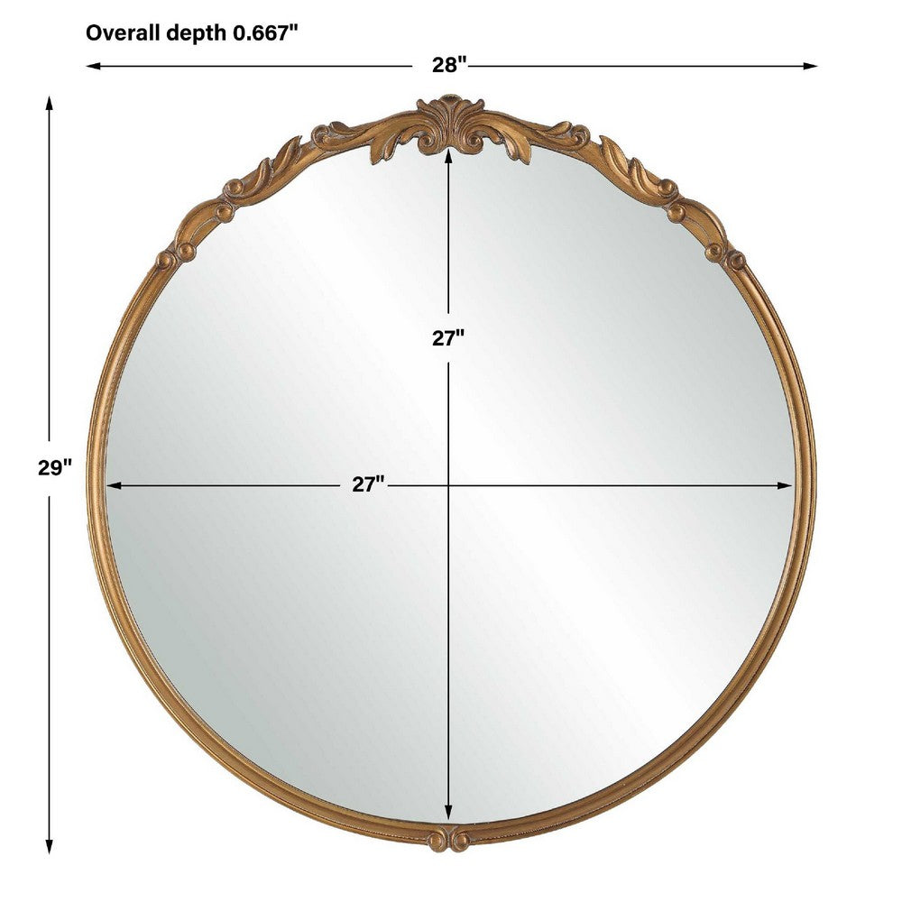 Accent Wall Mirror, Scrollwork, Antique Gold, Gray Glaze, Round 28 Inch