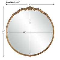 Accent Wall Mirror, Scrollwork, Antique Gold, Gray Glaze, Round 28 Inch