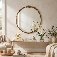 Accent Wall Mirror, Scrollwork, Antique Gold, Gray Glaze, Round 28 Inch