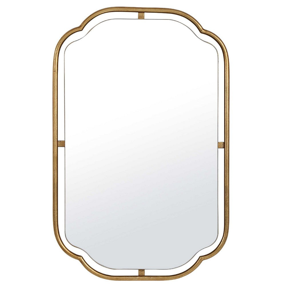 Floating Rectangular Mirror, Concave Corners, Antique Gold Leaf 22x35