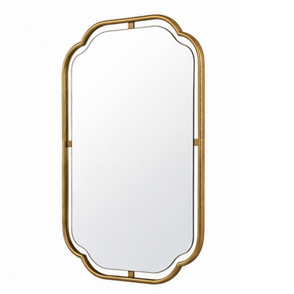 Floating Rectangular Mirror, Concave Corners, Antique Gold Leaf 22x35