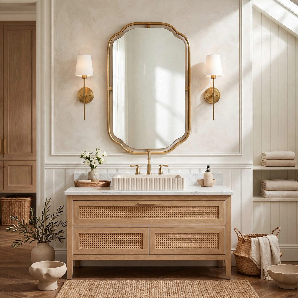 Floating Rectangular Mirror, Concave Corners, Antique Gold Leaf 22x35