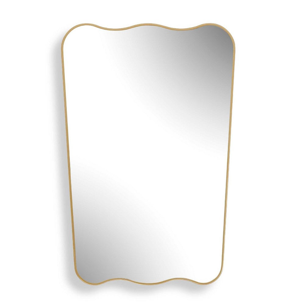 Accent Wall Mirror, Wavy Top and Bottom, Tapered Sides, Warm Gold 24x36