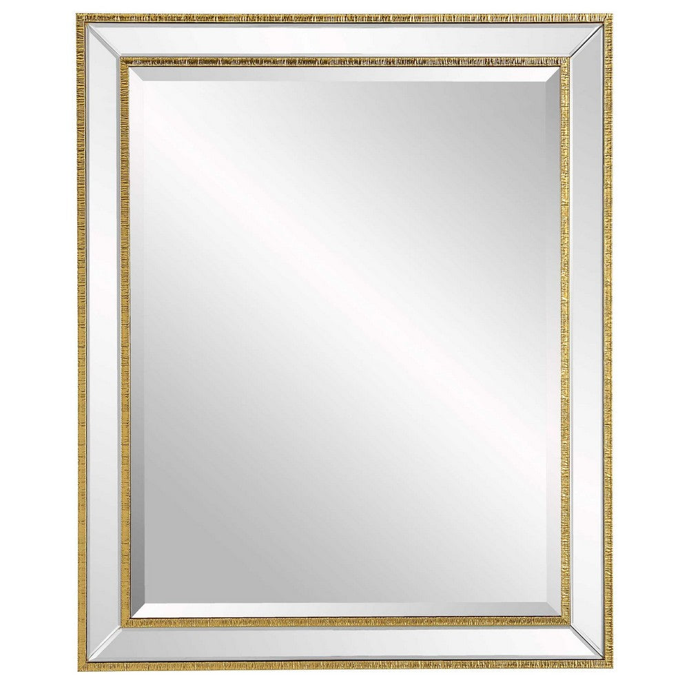 Accent Wall Mirror, Double Frame, Beveled Mirror Trim, Gold Tone 27x33