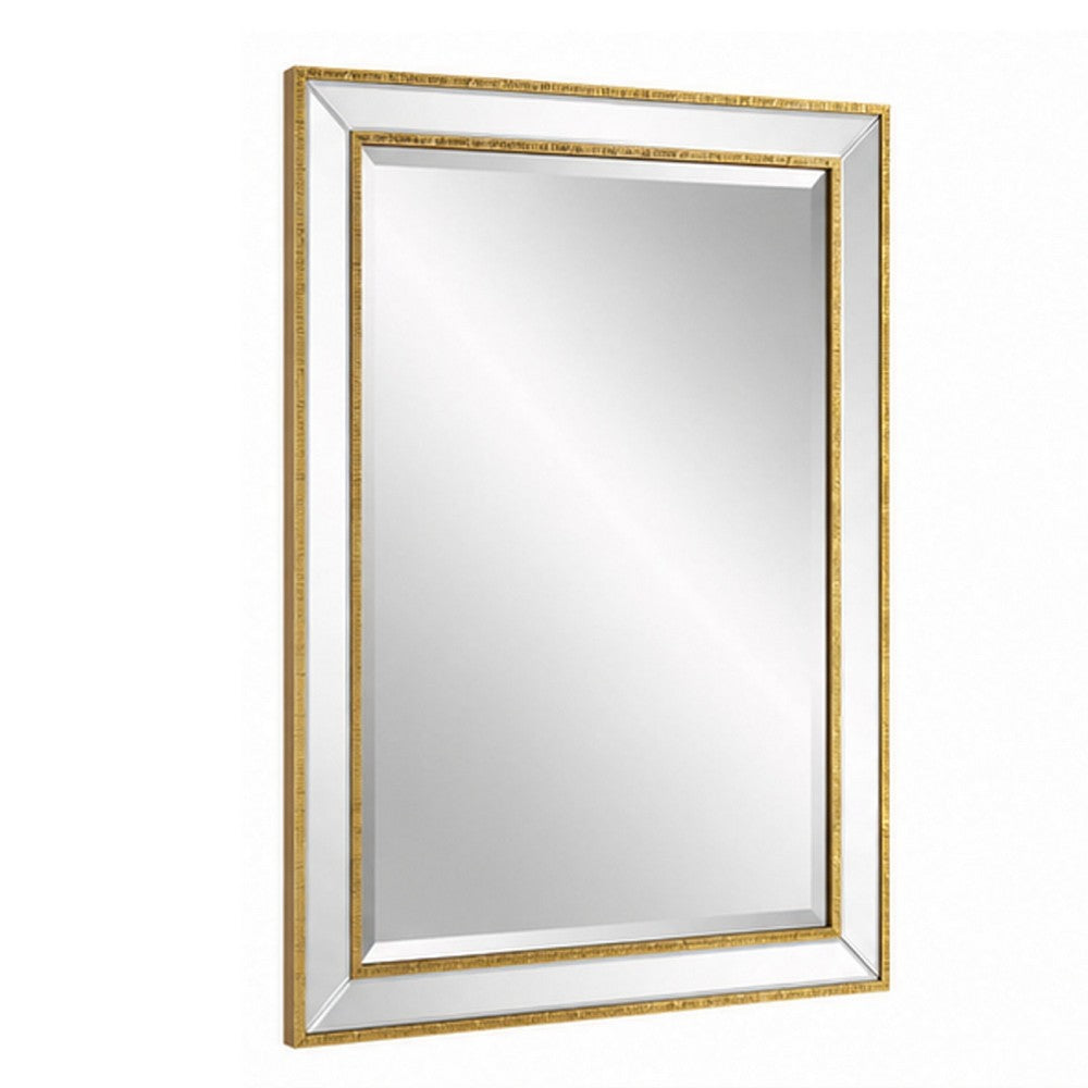 Accent Wall Mirror, Double Frame, Beveled Mirror Trim, Gold Tone 27x33