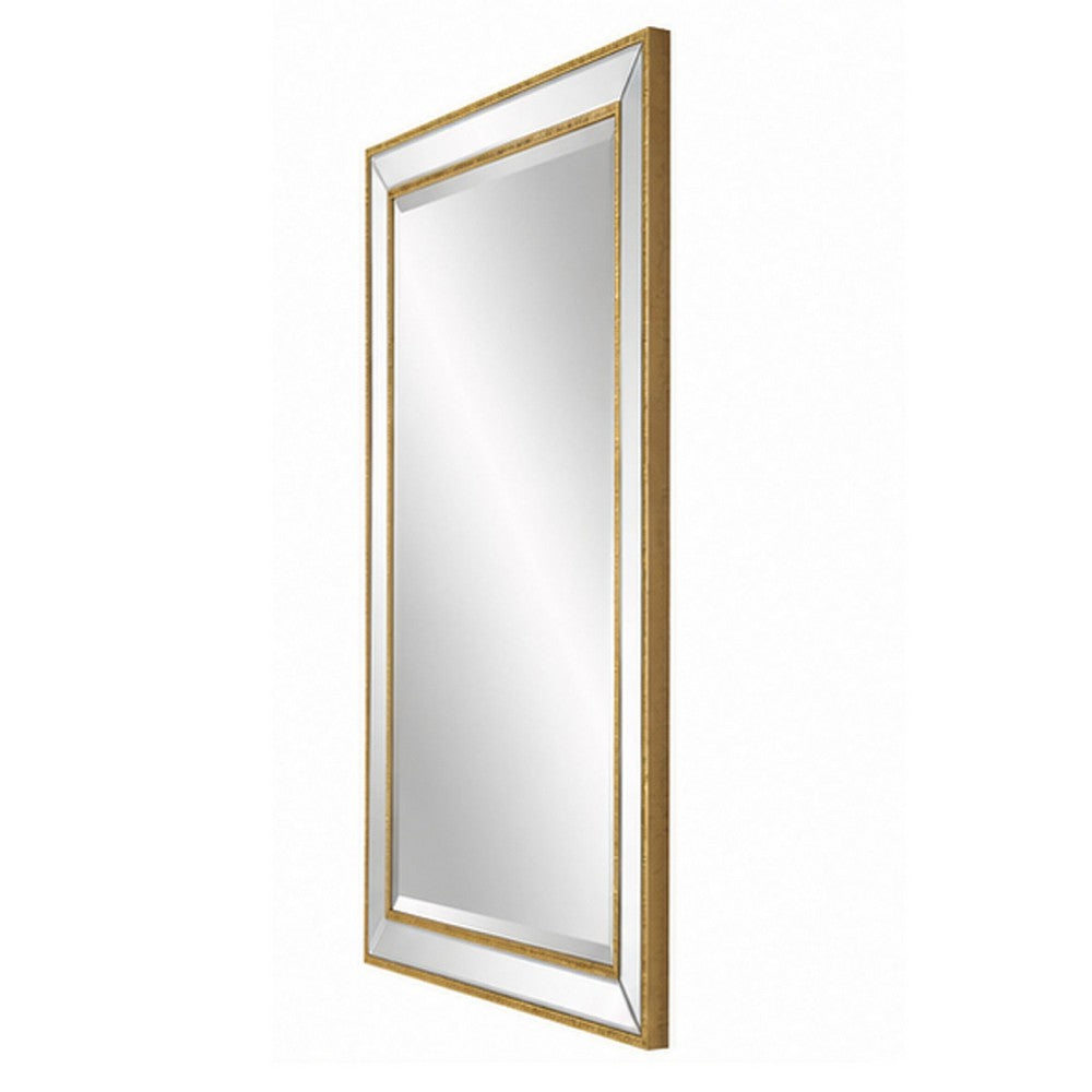 Accent Wall Mirror, Double Frame, Beveled Mirror Trim, Gold Tone 27x33