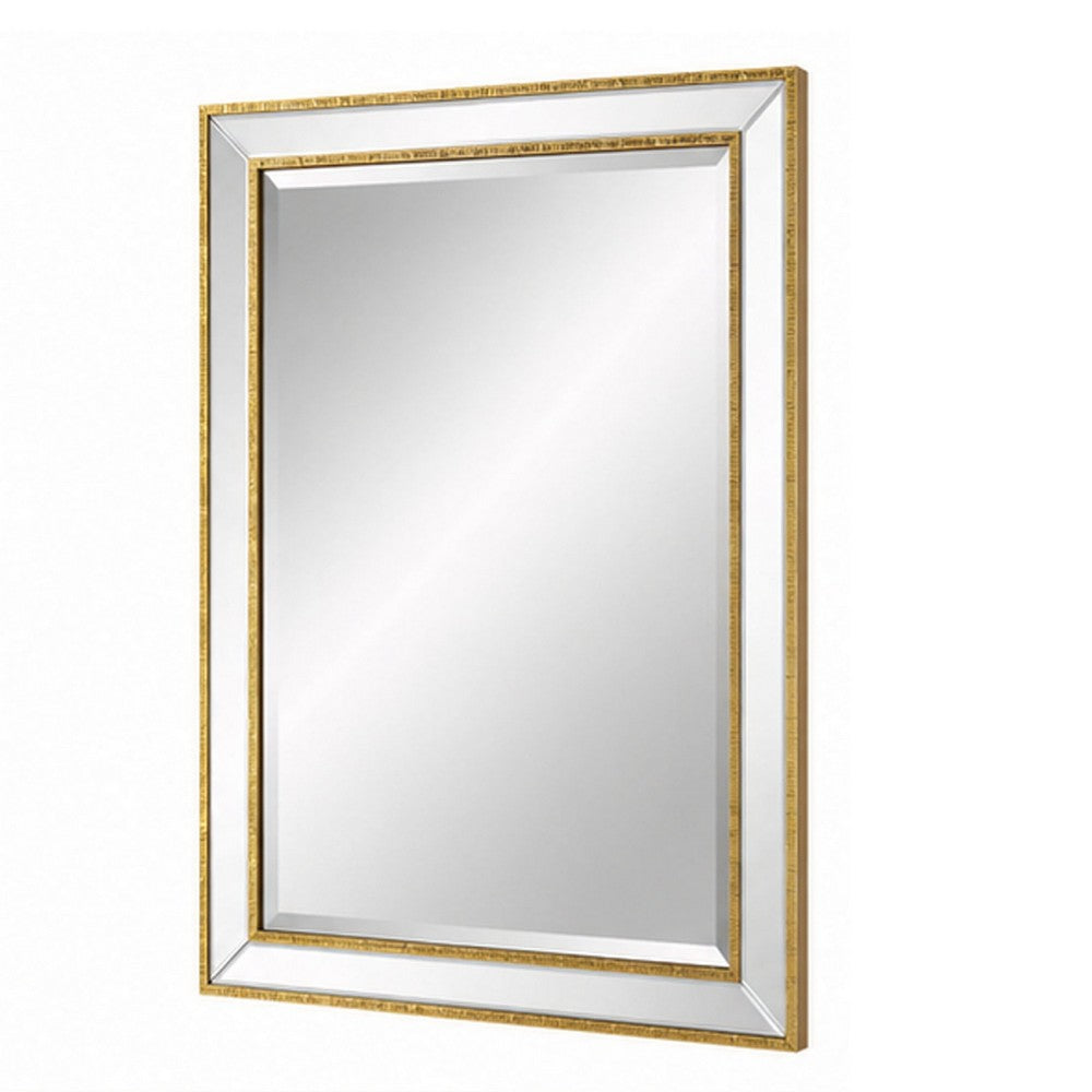 Accent Wall Mirror, Double Frame, Beveled Mirror Trim, Gold Tone 27x33