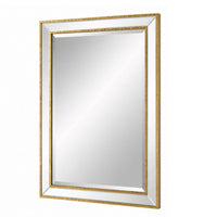 Accent Wall Mirror, Double Frame, Beveled Mirror Trim, Gold Tone 27x33