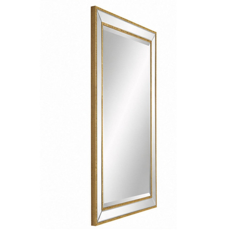 Accent Wall Mirror, Double Frame, Beveled Mirror Trim, Gold Tone 27x33
