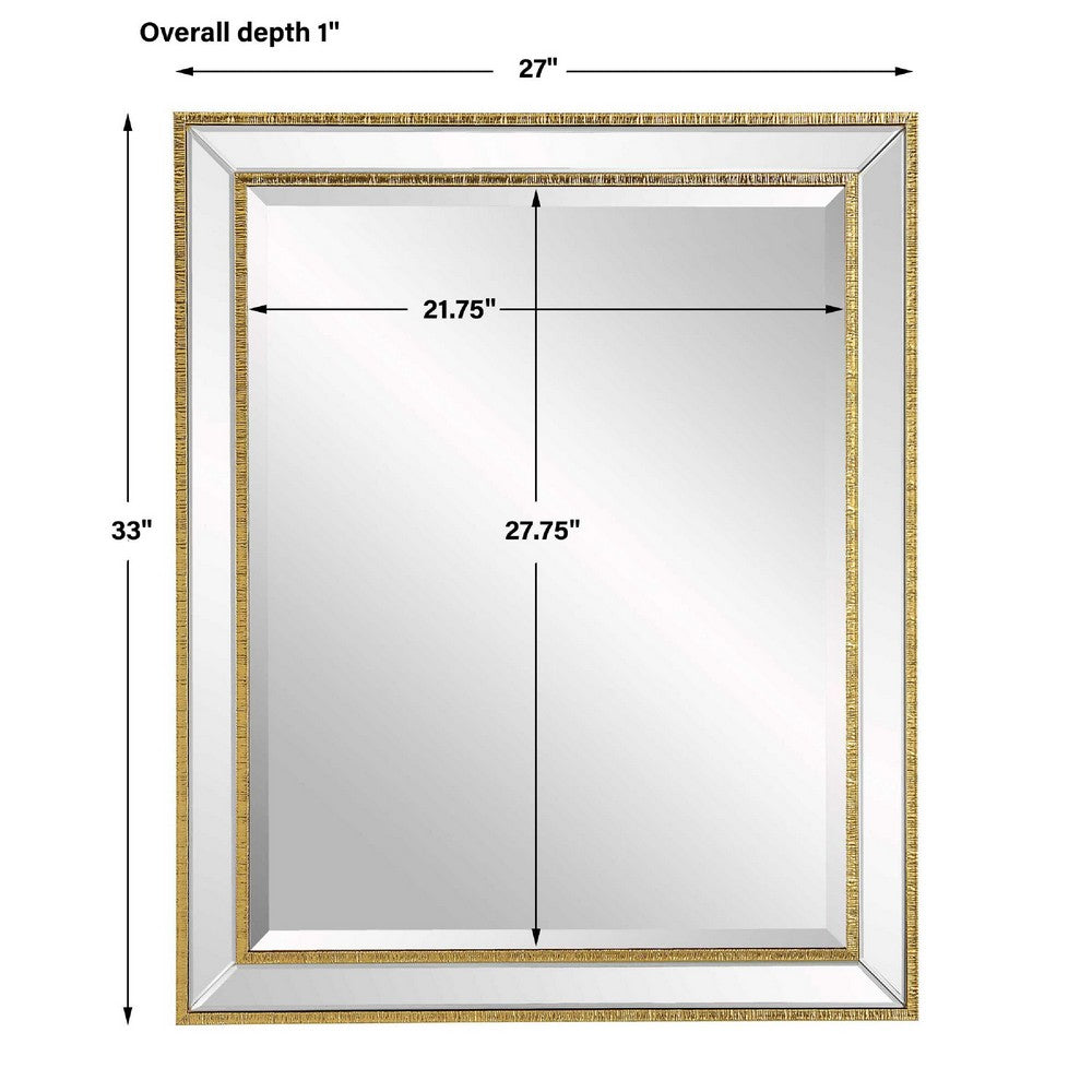 Accent Wall Mirror, Double Frame, Beveled Mirror Trim, Gold Tone 27x33