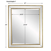 Accent Wall Mirror, Double Frame, Beveled Mirror Trim, Gold Tone 27x33