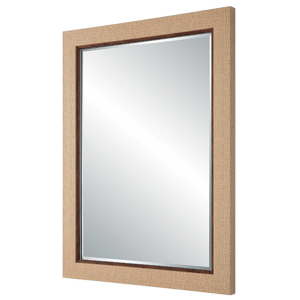 Raga Accent Wall Mirror, Basket Weave Design, Beige and Dark Brown 28x38