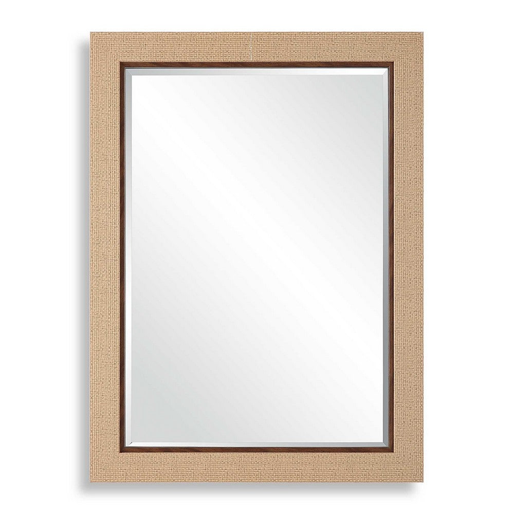 Raga Accent Wall Mirror, Basket Weave Design, Beige and Dark Brown 28x38