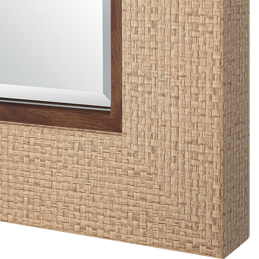 Raga Accent Wall Mirror, Basket Weave Design, Beige and Dark Brown 28x38