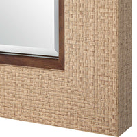 Raga Accent Wall Mirror, Basket Weave Design, Beige and Dark Brown 28x38
