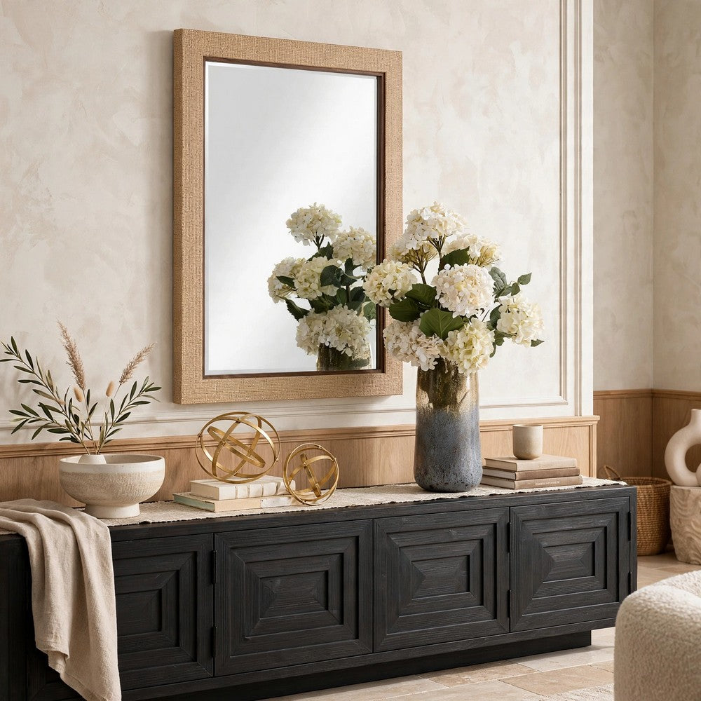 Raga Accent Wall Mirror, Basket Weave Design, Beige and Dark Brown 28x38