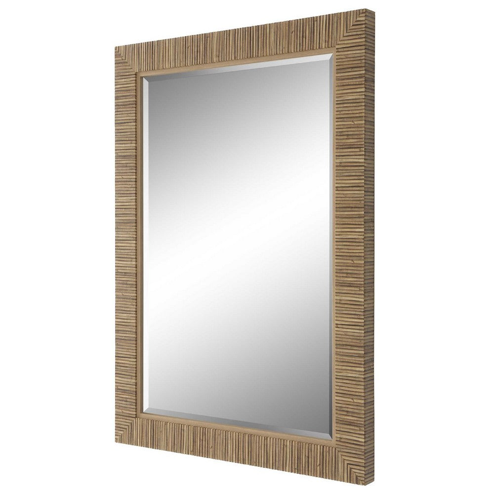 Raga Accent Wall Mirror, Rattan Design Frame, Coastal Brown Finish 25x35